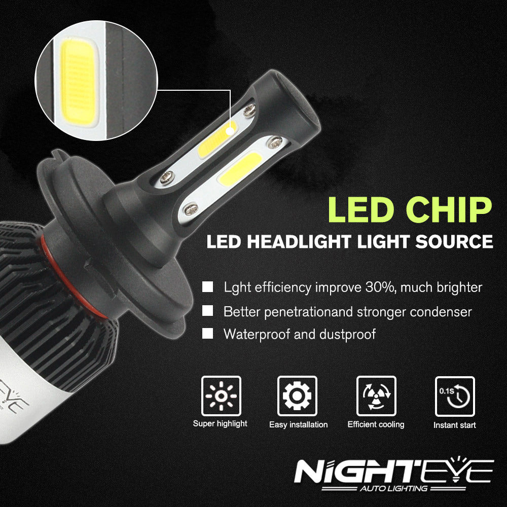 NIGHT EYE 6500K 72W LED Bright Headlight Bulbs (H7/H4/H8/H9/H11/HB3 9005/HB4 9006)